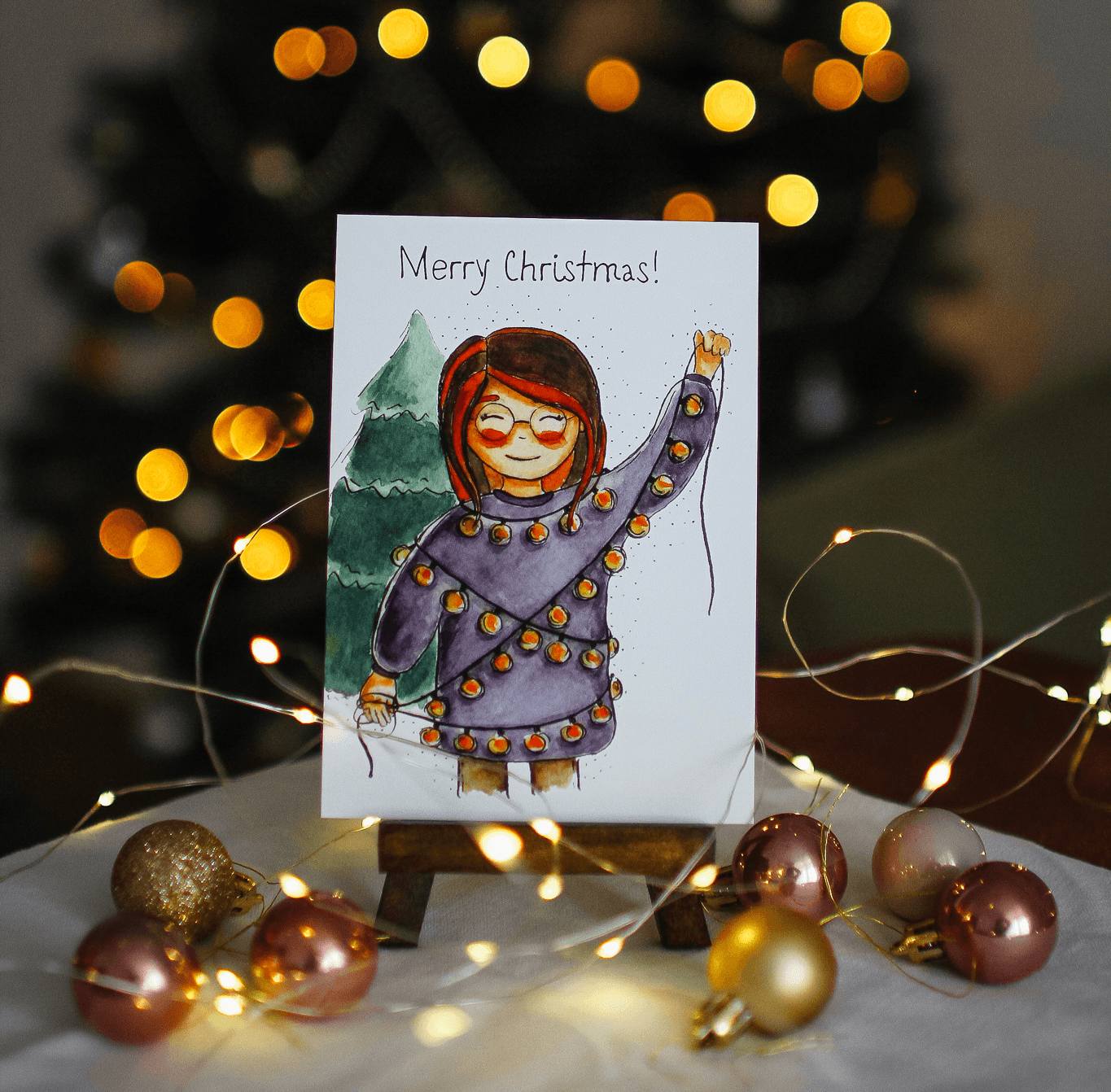 Листівка "Merry Christmas" (дівчинка з вогниками)