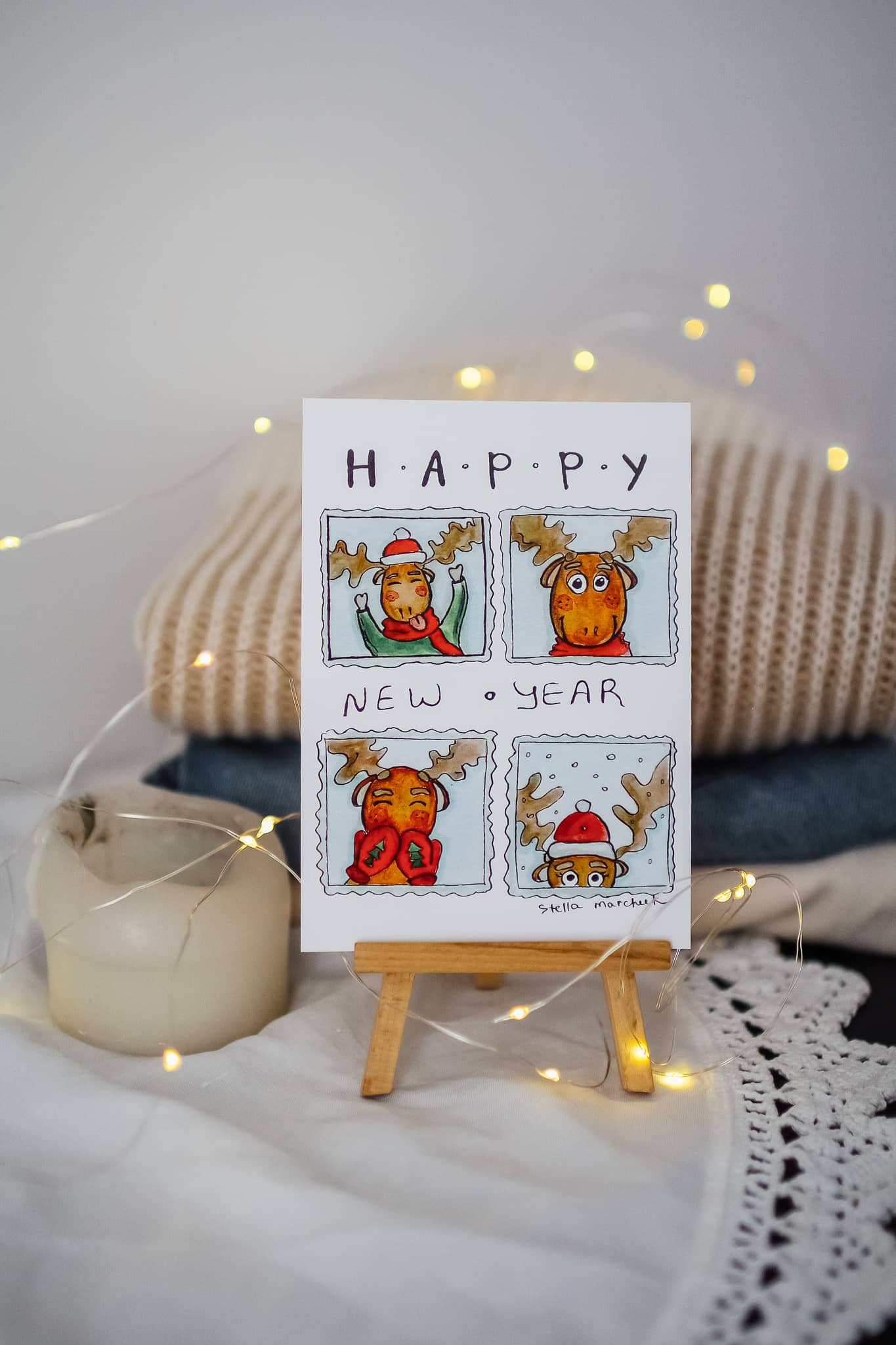 Листівка "Happy New Year" (4 олені)