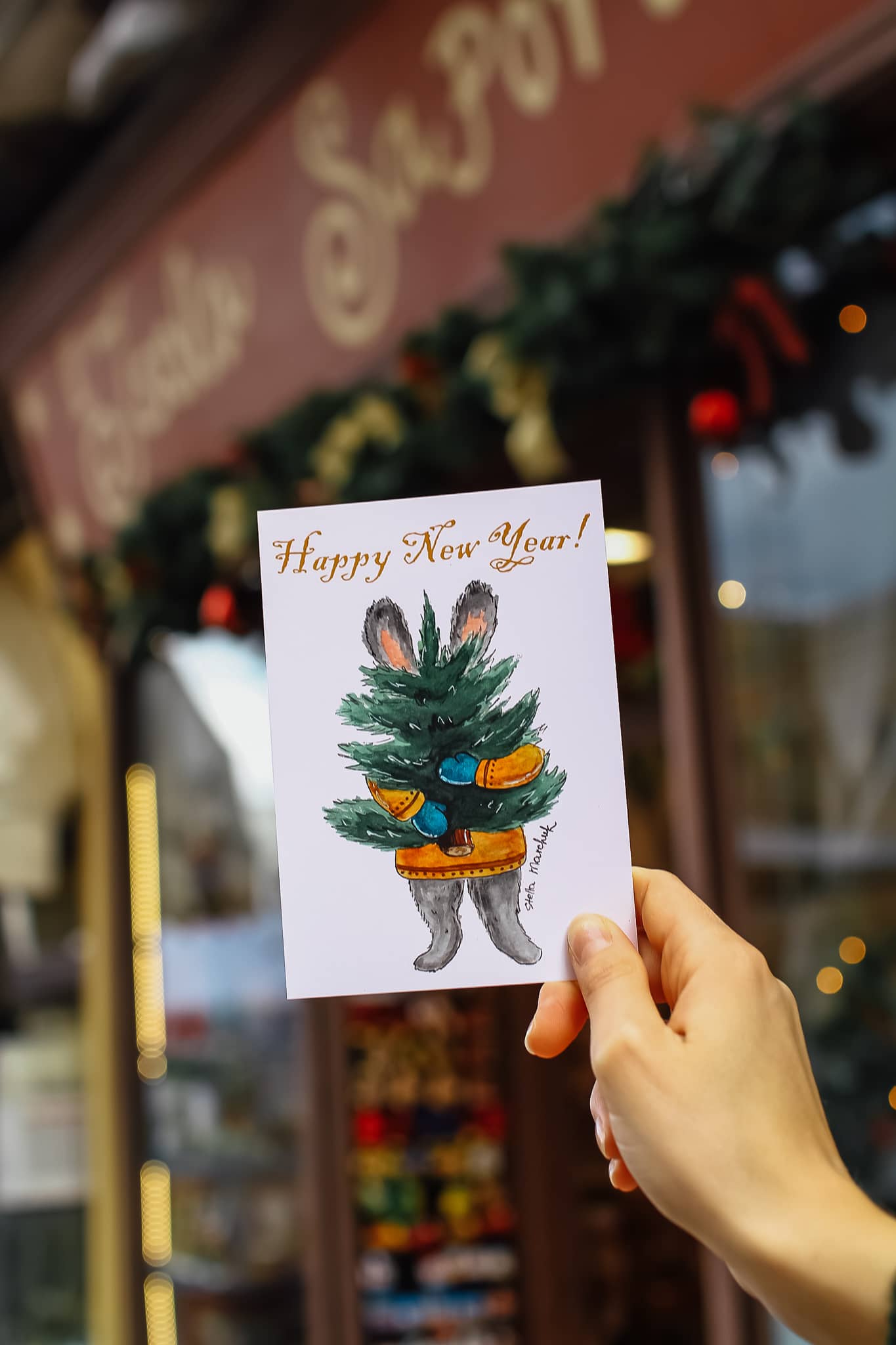 Листівка "Happy New Year" (зайчик з ялинкою)